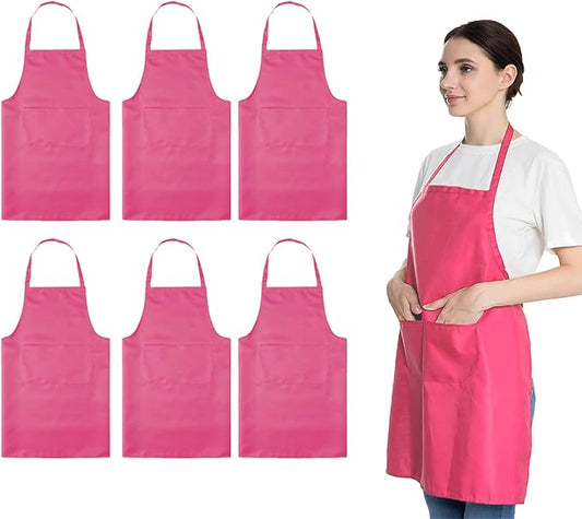 Pink 6PCS Apron for Women Adult Unisex Durable with 2 Front Pockets Washable Chef Cooking Baking Kitchen Restaurant Crafting Painting Aprons by LOYHUANG