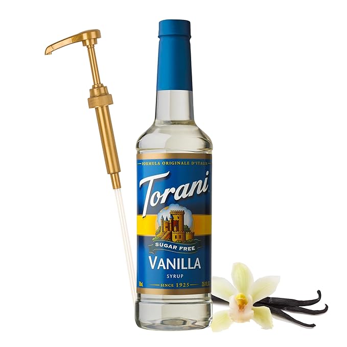 Torani Sugar Free Vanilla Flavored Drink Syrup with Pump, 25.4 fl oz (Pack of 4)