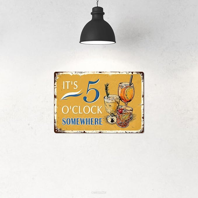 Vintage Metal Signs Wall Decor It's 5 O'clock Somewhere Retro Sign for Outdoor Indoor Home Beach Garden Tub Bar Farmhouse Cafe Gate Fence Decorations 12X8 Inch Aluminium Hanging Plaque - Image 4