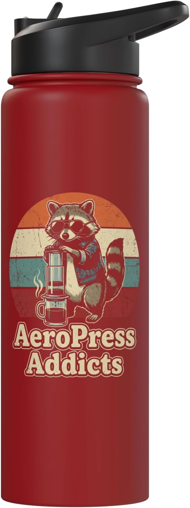 Retro Raccoon Coffee Lover Shirts AeroPress Addicts Stainless Steel Insulated Water Bottle