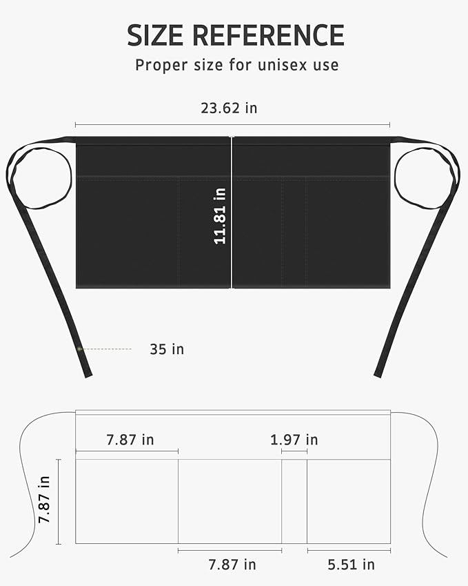Syntus Server Apron for Men Women, Waitress Waist Apron, Black 1/3/12 Packs