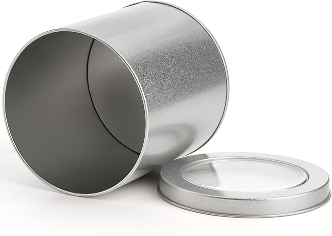 Tosnail 6 Pack Round Metal Tins Canister with Window Top Lid, 17 Oz Tin Can Box, Large Kitchen Tin Container for Loose Tea, Coffee, Candy, Spices - Silver