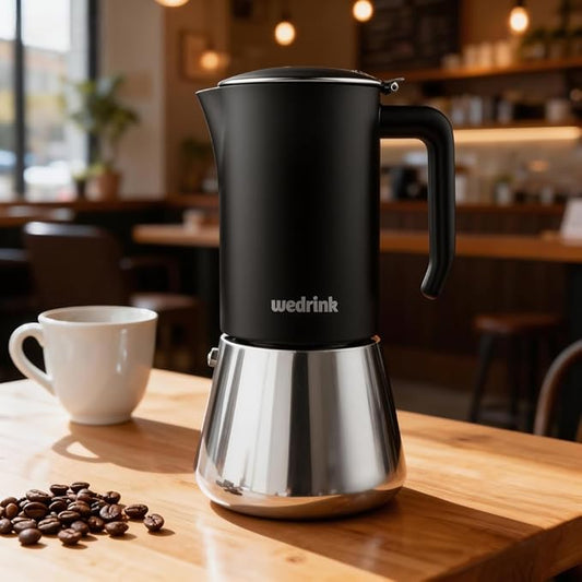 wedrink Premium 304 Stainless Steel Moka Pot, 4 Cup Stovetop Espresso Maker, Induction & All Stovetops Compatible
