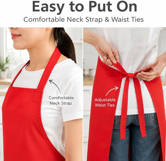 Chef Apron,Cotton Polyester Kitchen Apron with 2Pockets,Adjustable Stain Resistant for Cooking BBQ(1Pcs) - Image 5