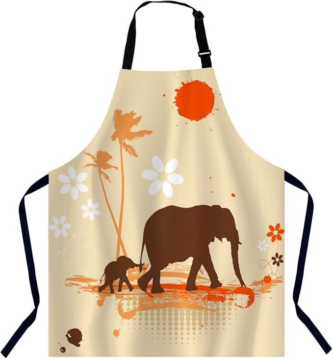 Family of Elephants Apron for Women Men, Adjustable Apron Cooking Kitchen Chef Apron for Home Kitchen, Baking Gardening BBQ, Coffee House, Restaurant by Unknown