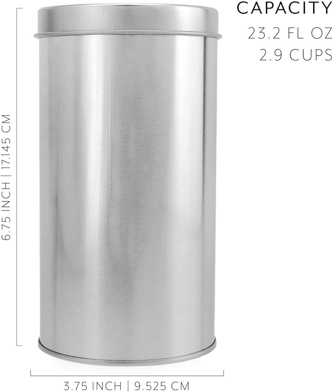 SOLSTICE TEA TRADERS Double Seal Tea Canisters (Pack of 4) Round Metal Containers with Interior Seal Lid - Large