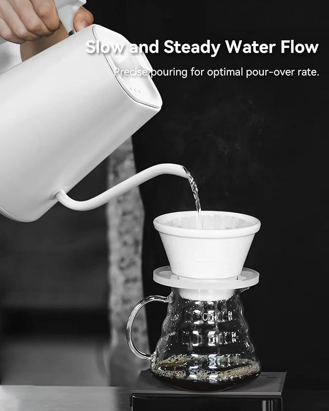 Electric Gooseneck Kettle, ±1℉ Temperature Control, for Pour Over Coffee and Tea, 304 Stainless Steel Inner, BPA-Free, Quick Heating Electric Kettles for Boiling Water, 1L WHITE