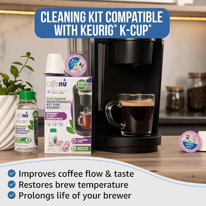 Keurig Compatible Descaling Solution and Keurig Cleaner Pods. Removes Limescale & Cleans Pod Area. Better Tasting & Hotter Coffee. 4 Uses of Descaler & Cleaner. - Image 3