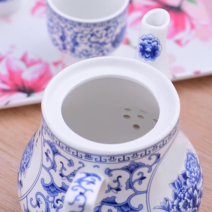 123Arts 26oz Teapot, Blue and White Teapot, Ceramic Tea Pot, Tea Pot for Home Office, 800ml
