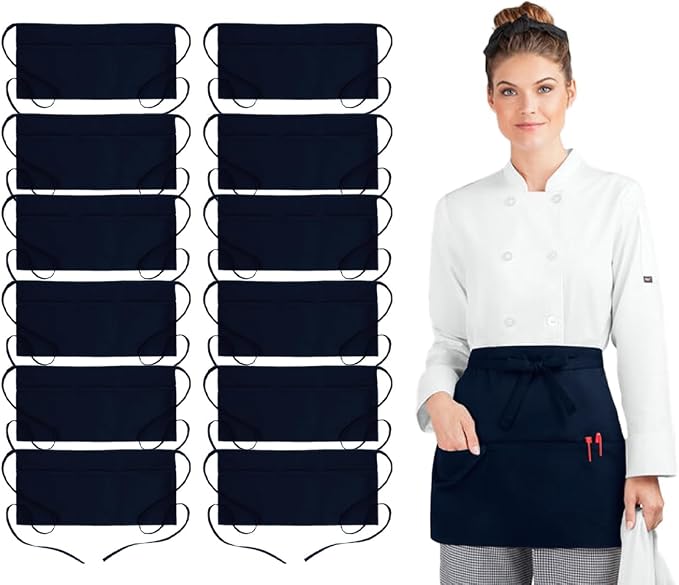 Avalon Kitchen Server Aprons with 3 Pockets – 100% Polyester Waist Apron, 24x12 Inch Half Apron, Waitress Apron for Servers by Avalon+Kitchen