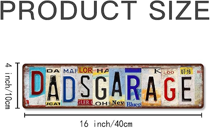 Vintage License Plate DADS GARAGE Sign – 16x4 Inch Rustic Tin Wall Décor for Workshop, Home Garage, Man Cave, Tool Shed or Father's Day Gift - Image 2