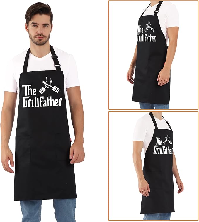 Grill Aprons for Men Dad - The Grill father Apron - Funny Chef Cooking Grilling BBQ Apron with 2 Pockets - Birthday Fathers Day Christmas Gifts for Dad - Image 4