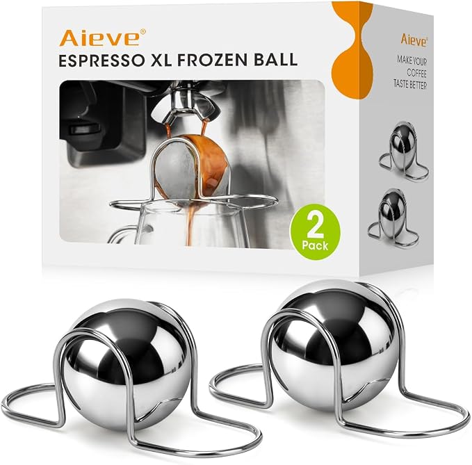AIEVE XL Espresso Cooling Ball, 2 Pack Upgraded Large Coffee Chiller, Stainless Steel Chilling Ball Iced Coffee Accessories Espresso Accessories for Nespresso Breville Espresso Machine by Aieve