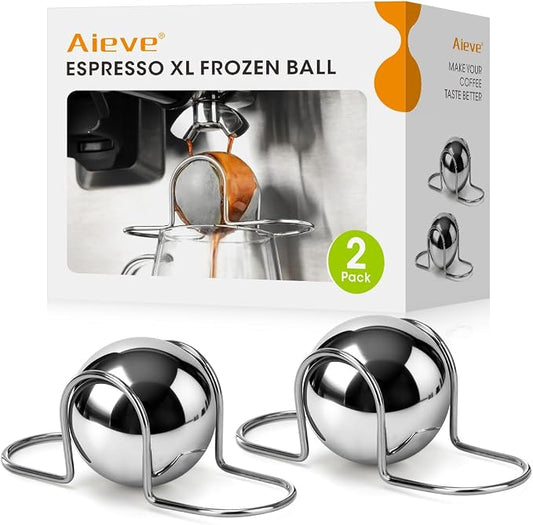 AIEVE XL Espresso Cooling Ball, 2 Pack Upgraded Large Coffee Chiller, Stainless Steel Chilling Ball Iced Coffee Accessories Espresso Accessories for Nespresso Breville Espresso Machine by Aieve