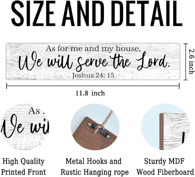 AGMDESIGN As for Me And My House We Will Serve The Lord Bible Verse Wood Sign, Christian Declaration Decor for Prayer Room Church, Faith-Based Wall Decor, Christian Jesus Hanging Wooden Plaque - Image 2