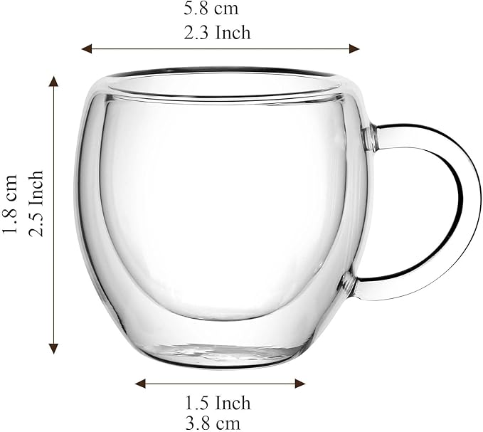 2.5oz Espresso Cups Set of 6, Small Expresso Coffee Cup, Expresso Shot Glass with Handle, Double Wall Insulated Espresso Mugs,Tazas de Cafe Expreso, Fit for Espresso Machine Accessories, Clear