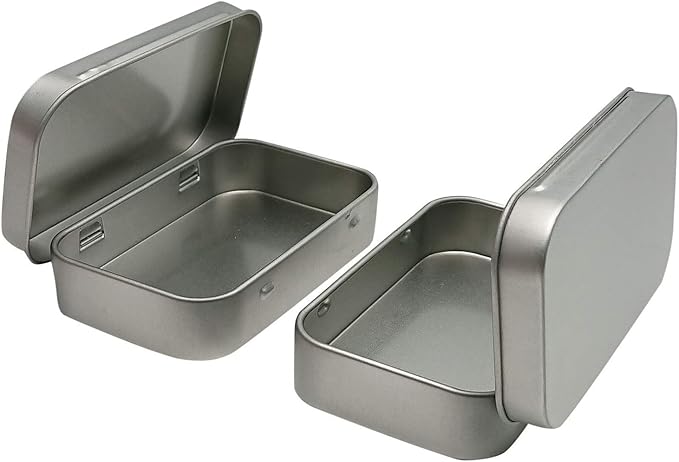 6 Pcs Metal Hinged Tin Box Container Mini Portable Small Storage Container Kit with Lid for Home Storage 3.7x2.3x0.8 Inch, Silver