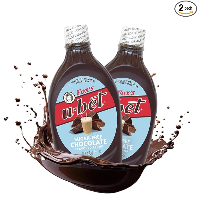 FOX’S U-BET Syrup Bottle – Brooklyn Original Since 1900, Thick, No High Fructose Corn Syrup, Kosher Certified, Fat Free, For Egg Creams, Coffee, Milkshakes & Desserts, 18 oz (2-Pack, Sugar Free Chocolate) by Foxsu-bet