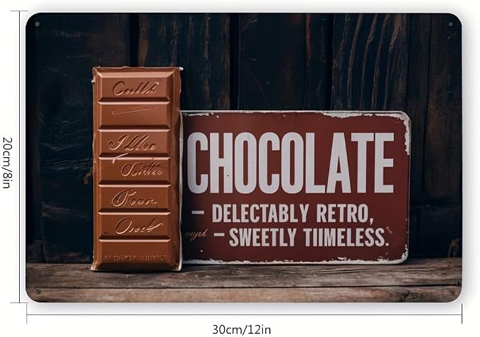 Vintage Chocolate Metal Tin Sign - Luxurious Decorative Iron Wall Art - 12x8 inches - Sweetly Timeless Retro Foil Engraving Design by Unknown