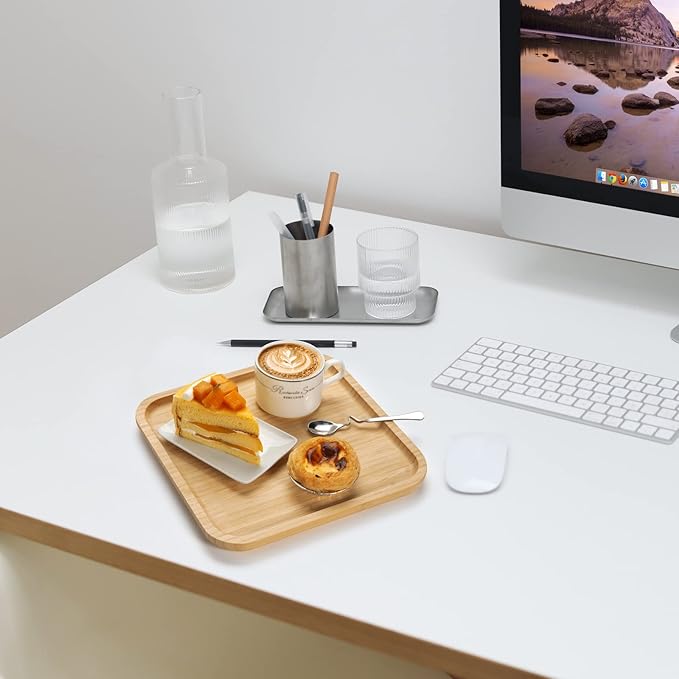 Bamboo Plates, Square Wood Serving Platter, Wooden Serving Tray, Charcuterie Serving Board, Cheese Board (9.8 inch)