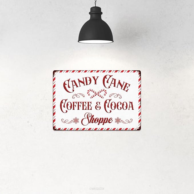 Christmas Signs Home Decor Vintage Art Poster Metal Hanging Plaque Kitchen Cafe Bar Farmhouse Porch Yard Outdoor Indoor Decorations Funny Xmas Gift 8X12 Inch (Candy Cane Coffee Cocoa Shoppe Sign) - Image 4