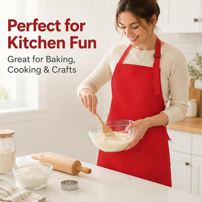 Chef Apron,Cotton Polyester Kitchen Apron with 2Pockets,Adjustable Stain Resistant for Cooking BBQ(1Pcs) - Image 2
