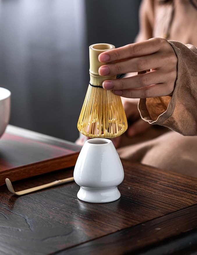 TANG PIN Matcha Set - Match Bowl and Whisk, 15 OZ, Matcha Scoop | Matcha Whisk Stand (Chasen Holder) - 5pc Perfect Matcha Kit for Matcha Tea Ceremony (White)