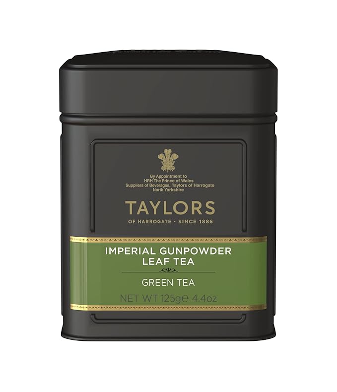 Taylors of Harrogate Imperial Gunpowder, Green Tea, Loose Leaf, 4.41 Ounce Tin Caddy (Pack of 1), Light, Delicate, & Fresh, Caffeinated, Premium Whole Leaf Tea