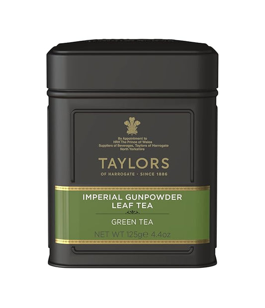 Taylors of Harrogate Imperial Gunpowder, Green Tea, Loose Leaf, 4.41 Ounce Tin Caddy (Pack of 1), Light, Delicate, & Fresh, Caffeinated, Premium Whole Leaf Tea