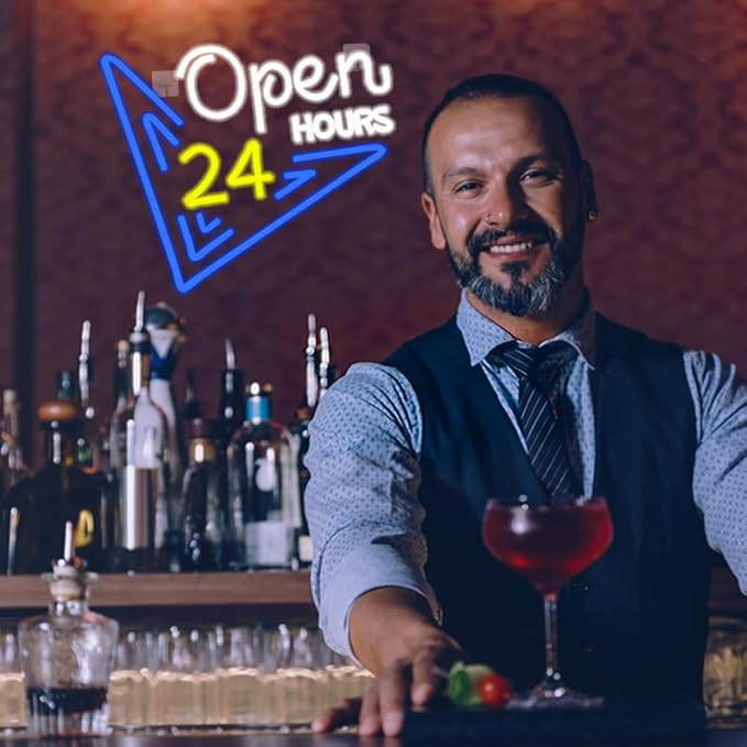 Open 24 Hours Neon Sign, Led Sign, Bar Neon Light Sign, Open 24 Hours Sign Pub Bar Convenience Store Coffee Shop Restaurant Beauty Salon Stores Hotel LED Light Neon Sign