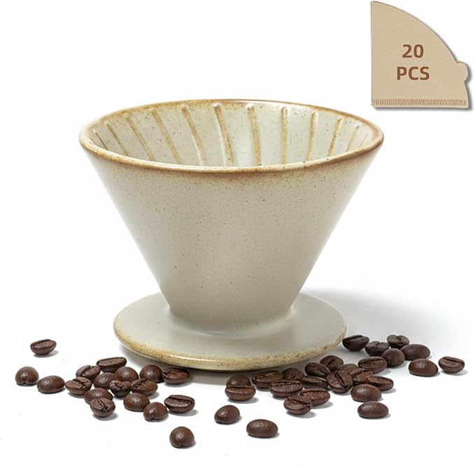 Ceramic Pour Over Coffee Dripper, Reusable Porcelain Portable Pour Over Coffee Maker, Slow Brewing Accessories with 1 Holes for Home, Office, Travel, Camping (Brown)