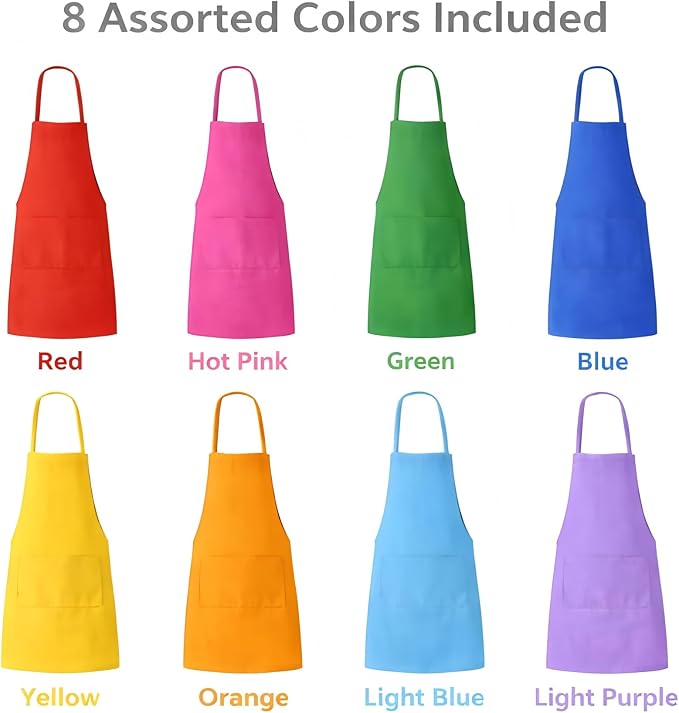 8 Pack Aprons Bulk with Pockets, Unisex Apron with Extra Long Ties for Chef, Cooking Classes, Painting, BBQ - Image 5
