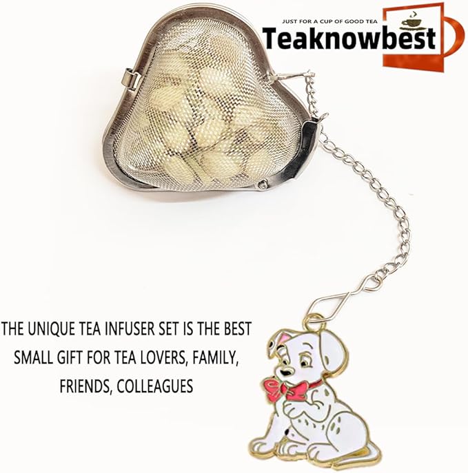 Tea infusers, loose tea strainer, Heart shaped tea ball + cute animal pendant, reusable tea steeper makes afternoon tea meaningful (2, spotted dog)