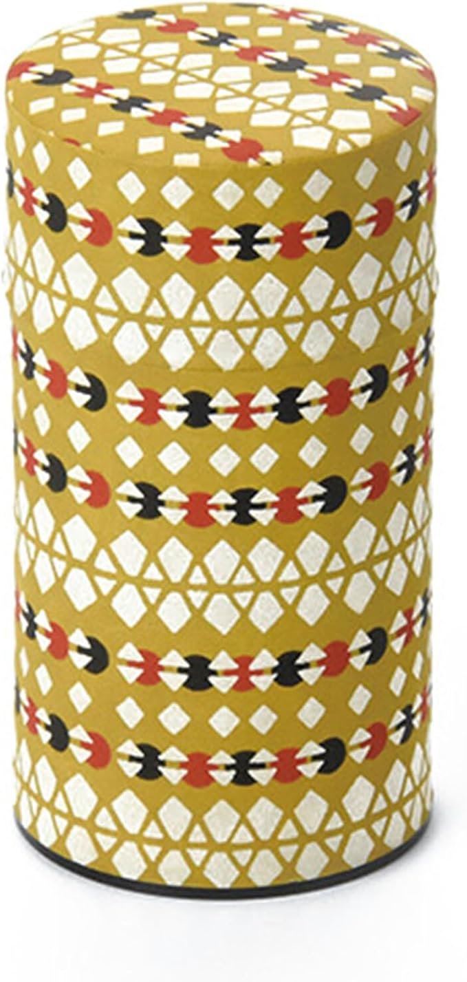 Japanese Pokkan Matcha Coffee Spice Tea Tin Canister Washi Paper Storage with Lid 7.05 oz Capacity (Hishi Tsunagi)
