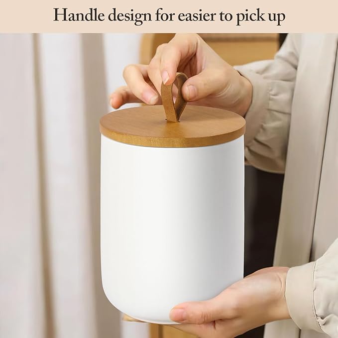 3-Piece Ceramic Canisters Sets for The Kitchen, Airtight Kitchen Canisters for Countertop, Modern Coffee Storage Jars for Flour, Sugar, Pasta, Cookies, Tea(White)