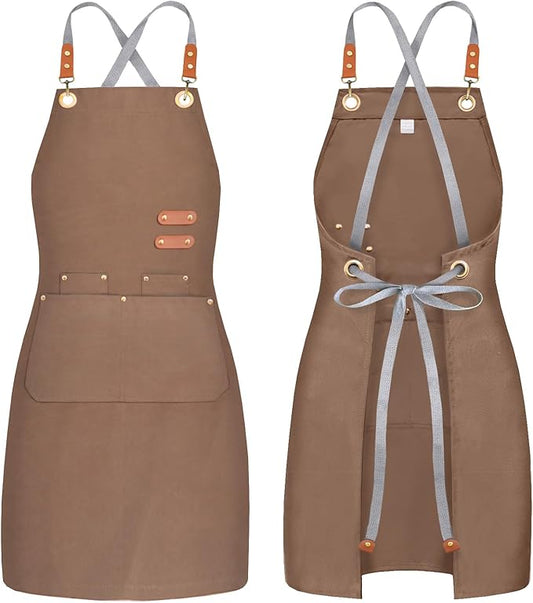 BeLuyi chef apron bib tool apron for man woman cross back straps with 4 pockets for kitchen cooking gardening baking working