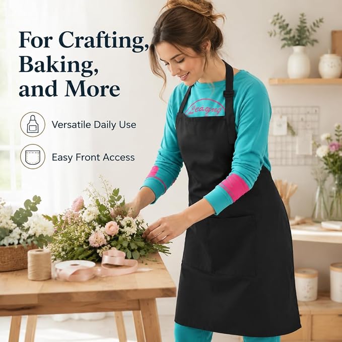 Chef Apron,Cotton Polyester Kitchen Apron with 2Pockets,Adjustable Stain Resistant for Cooking BBQ(1Pcs) - Image 6
