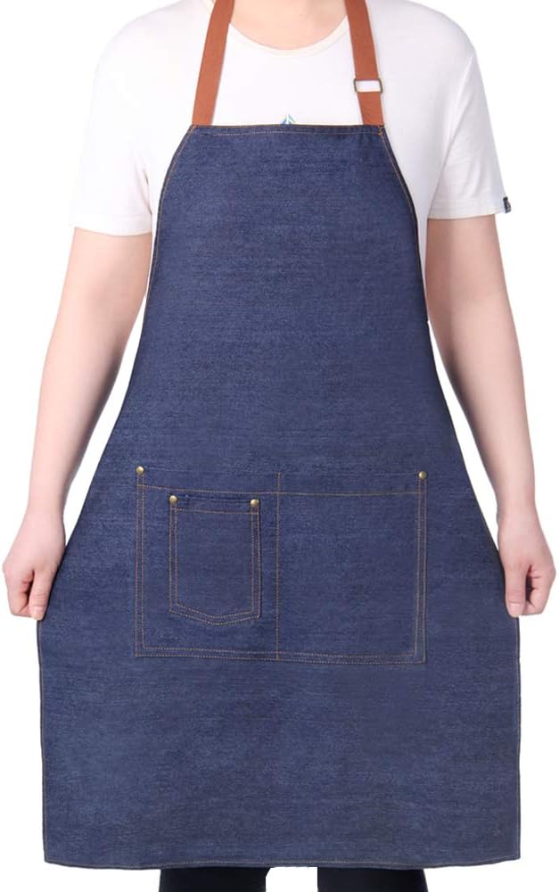 Aprons for Men, Denim Cooking Kitchen Aprons | Adjustable Bib Aprons with multiple pockets for Men and Women by Geounzay