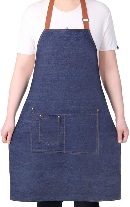 Aprons for Men, Denim Cooking Kitchen Aprons | Adjustable Bib Aprons with multiple pockets for Men and Women by Geounzay