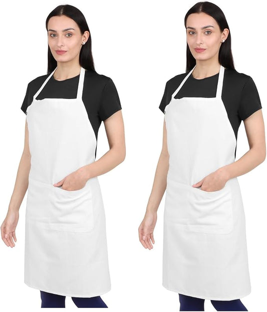2 pack Cotton Kitchen Apron, White, 33 Inches Long, 2 Pockets, Adjustable, Machine Washable by naturalcraft