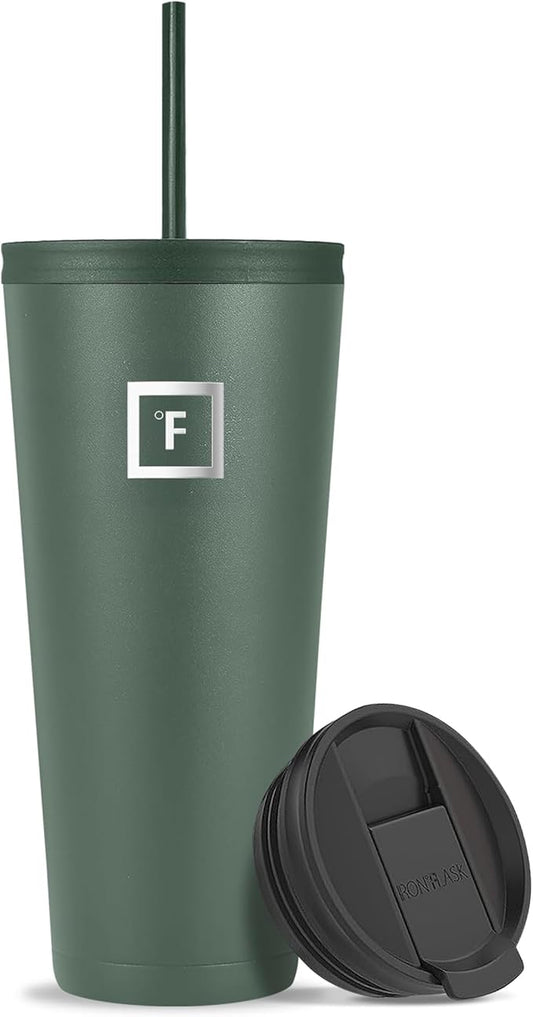 IRON °FLASK Classic Tumbler - Vacuum Insulated Stainless Steel Water Bottle, Double Walled, Drinking Cup, Insulated Travel Mug (Sage, 32 oz Solid Lid)