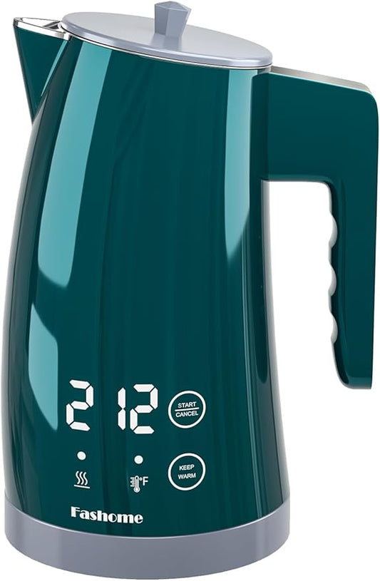 Electric Kettle with Temperature Control, 5 Preset Temps & 2H Keep Warm, 1200W Quiet Water Boiler, BPA-Free Double Wall Cool Touch, Digital Display, 360° Base - Green