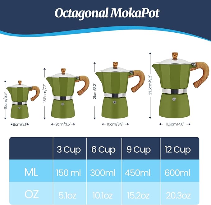 6 Cup Moka Pot Aluminum 300ml Italian Coffee Maker Stovetop Espresso CoffeeMakers Mocha Pot Percolator for Electric Ceramic Stove Classic Greca Cafe Makers Portable for Easy Brewing