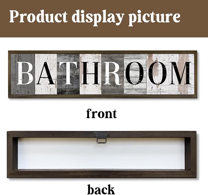 WKYAER Vintage Bathroom Wall Plaque, Farmhouse Home Decor, Bathroom Decor for Wall Table Shelf, Washing Room Decors, Rustic Hanging Signs and Plaques, Decorative Wooden Box Sign 17.8x4x1.2 inches - Image 3