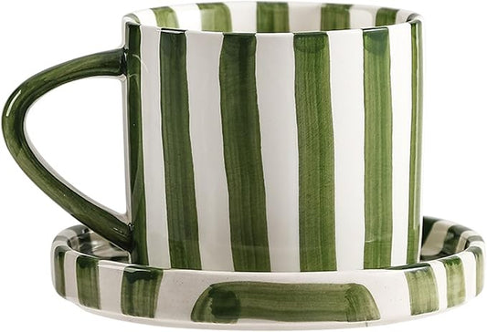8 Oz Coffee Mug Large Espresso Cups With Saucer Ceramic Coffee Mugs Porcelain Coffee Cup With Saucer Hand-Painted Striped Art Cup And Saucer,C