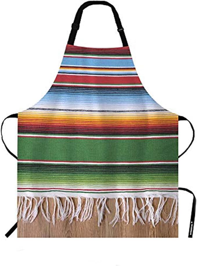 WONDERTIFY Mexican Style Apron,Traditional National Blankets Colorful Lines Bib Apron with Adjustable Neck for Men Women,Suitable for Home Kitchen Cooking Waitress Chef Grill Bistro Baking BBQ Apron
