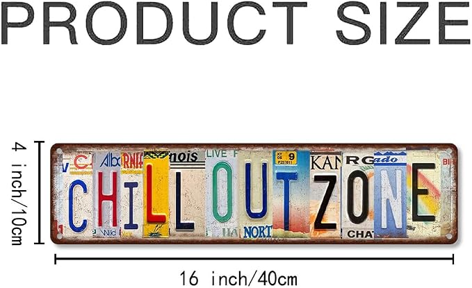 Vintage License Plate CHILL OUT ZONE Sign – 16x4 Inch Rustic Tin Wall Décor for Lounge, Patio, Dorm, Game Room, Bar or Relaxation Area - Image 2