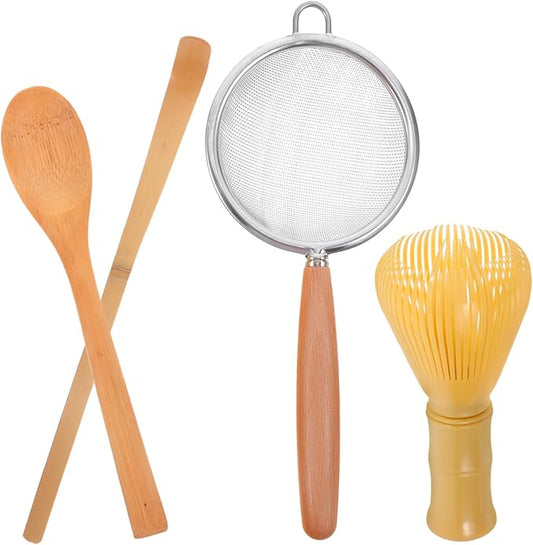 Cabilock 1Set Traditional Matcha Tool Reusable Matcha Whisk Tea Scoop Fine Mesh Strainer Filter Spoon for Home Milk Tea Shop Japanese Style Tea Accessories for Enhanced