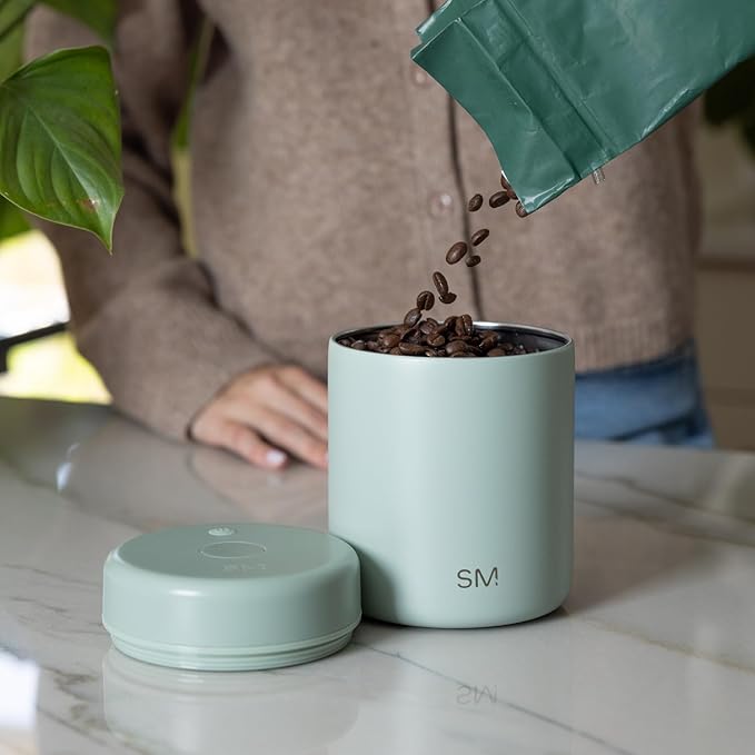 Simple Modern Delta Coffee Canister | Airtight Vacuum Seal with Auto-Reseal Technology | Ceramic Lined Stainless Steel Container for Coffee Grounds, Beans, Tea | 1.1L, Blue Dune
