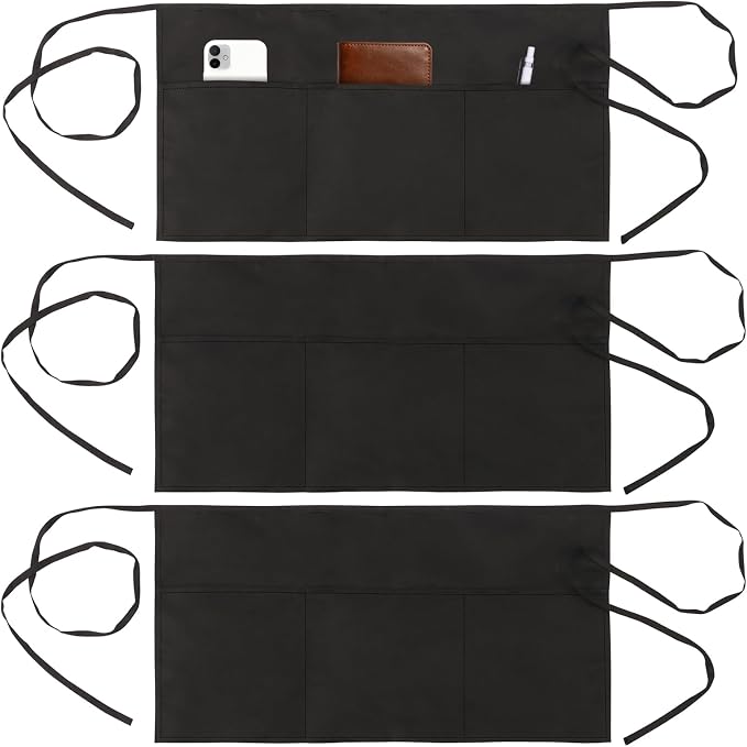 Server Apron with Multi-Pocket Design, Extra-Long Straps & Large Fit for Restaurant Servers, Bartenders & Baristas by YELEGAI